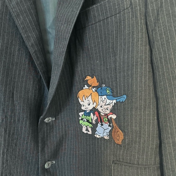 Vintage RARE 1994 TOO CUTE pinstripe Flintstones embroidered Oversized blazer - Picture 10 of 10